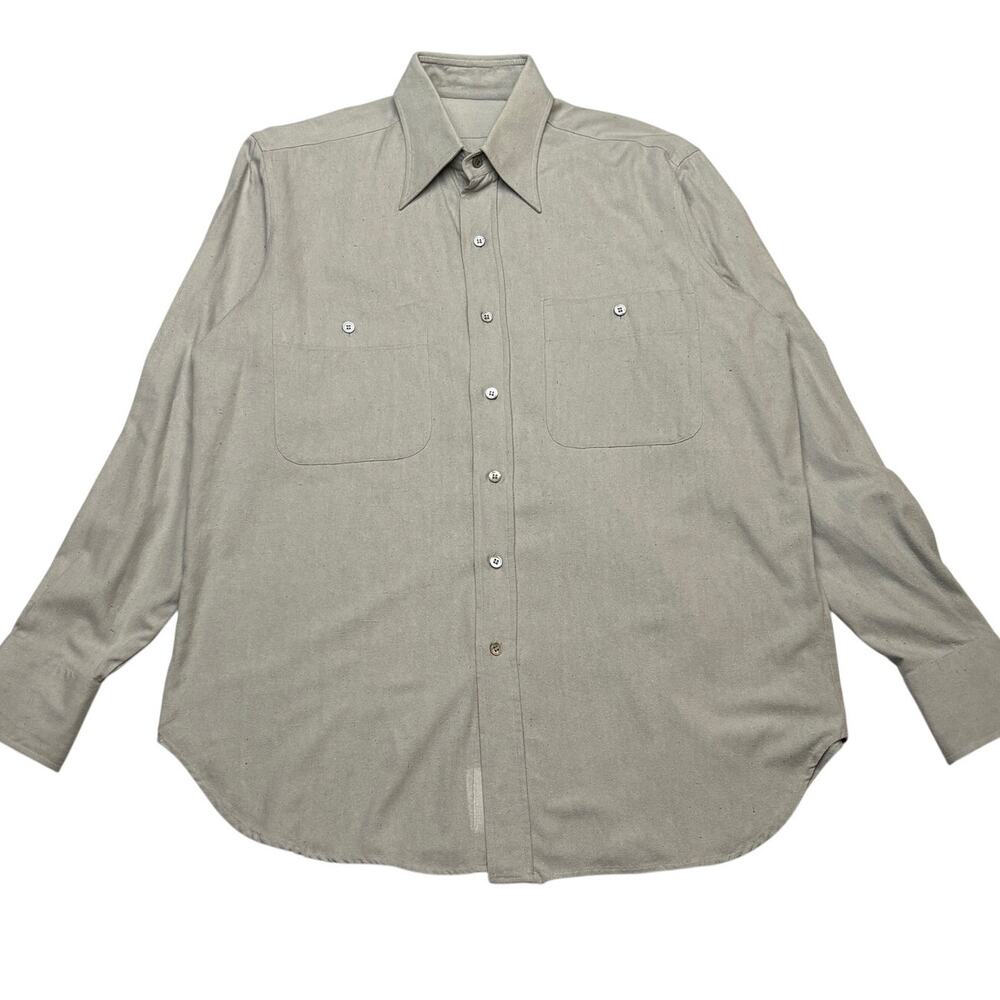 Vintage 1950s Rayon Gray Fleck Spearpoint Shirt Men's L Rockabilly Slub